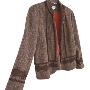 Coldwater Creek Brown Tweed Plaid Blazer Womens L Vintage-Inspired Classic Chic